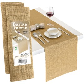 Burlap Table Runners, 13 x 108 Inch - 2 Pack Outdoor Rustic Jute Table Runner for Fall, Thanksgiving, Farmhouse Decor, Natural Color Edge