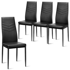 Giantex Set of 4 Dining Chairs Black with High Back, Upholstered Cushion, Sturdy Metal Frame, Powder Coated Tube Legs, PVC Leather, Soft, Light, Modern, Leisure, Home Kitchen Living Room Bed (Black)