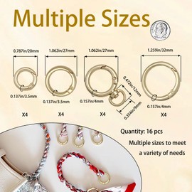 HOLAILs16Pcs Black Carabiner Keychain Clip Keyrings Premium Round Spring Snap Hook Buckle-Decorative Metal connectors for Bags,Crafts & DIY Accessories Durable Lightweight Fasteners(Black)