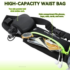AXEN Running Hydration Belt - Adjustable Waist Pack for Marathon, Triathlon & Hiking | Reflective Safety Design & Phone Pocket, Come with Bottles