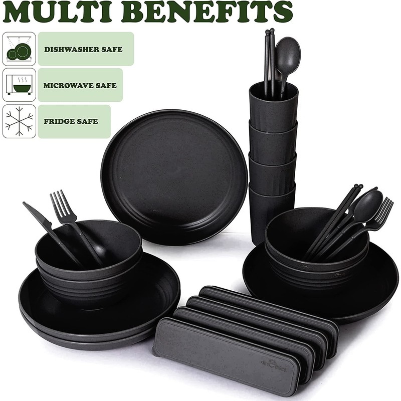Wheat Straw Dinnerware Sets For 4 (36pc) Unbreakable Dinnerware n