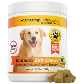 Amazing Turmeric for Dogs Curcumin Pet Antioxidant - Eliminates Joint Pain Inflammation, 90 Bacon Soft Chews