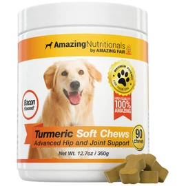 Amazing Turmeric for Dogs Curcumin Pet Antioxidant - Eliminates Joint Pain Inflammation, 90 Bacon Soft Chews