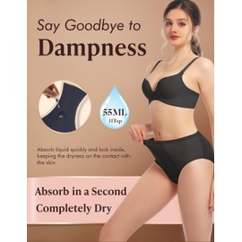 AIRCUTE Washable Women Urine Incontinence Underwear Leak Proof Panties for Postpartum Bladder Leak with 50 ml Absorbency 3 Pack (Black, XL)