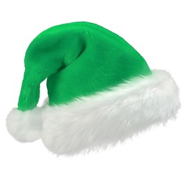 GlyinnHe Santa Hat, Green Christmas Hat Velvet Xmas Hoilday Day for Adults Christmas New Year Party Supply
