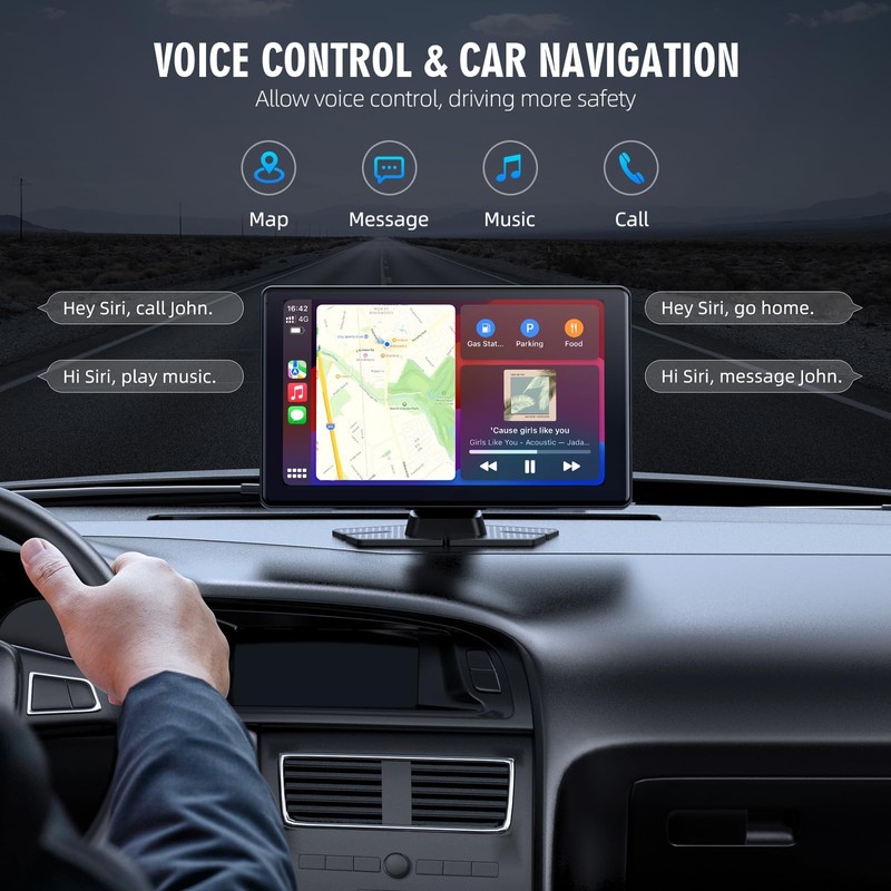 Portable Wireless Carplay Screen, PBYRD 9" Touchscreen with 4K HD
