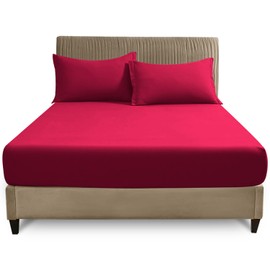 GC GAVENO CAVAILIA 4ft Fitted Bed Sheet- Polycotton Small Double Fitted Sheet with Elasticated Corners- Machine Washable, Breathable Fitted Sheets- Red