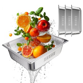 WantJoin Perforated Steam Table Hotel Pans 1/2 Half Size 4 Inch Deep 3 Pack, Stainless Steel Metal Tray Set Food Storage Container, Restaurant Chafing Dishes Commercial Buffet Warmer Catering Supplies