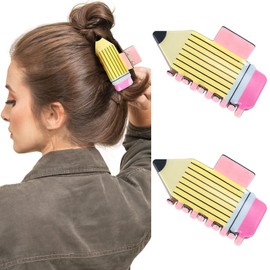 2PCS Pencil Hair Claw Clips Funny Teacher Hair Clips Back To School Hair Jaw Barrettes for Women Girls Yellow Pencil Barrettes Accessories Teachers Students Appreciation Gift
