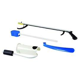 FabLife Hip Kit Daily Living Aids for People with Limited Mobility Due to Hip Replacement or Knee and Back Surgery. Includes: Grabber Reacher, Bath Sponge Stick, Sock Aid, Shoehorn, Dressing Stick.
