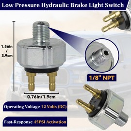 Low Pressure Hydraulic Brake Light Switch, 45PSI Activation, 1/8" NPT Universal Port, Fit for Ford & Mopar Vehicles - Turns Brake Lights on at 45PSI，Universal Brake Systems - Ideal Replacement Parts