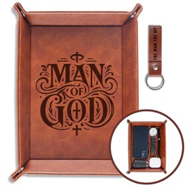 INNObeta Christian Gifts for Man, Man of God, Desktop Storage Organizer PU Leather Bedside Tray Key Coin Holder for Christian, Perfect for Birthday, Christmas