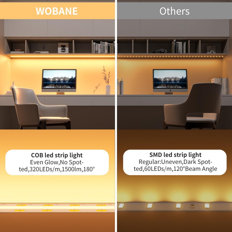 WOBANE COB LED Strip Light Kit,9.8ft Dimmable LED Light Strip