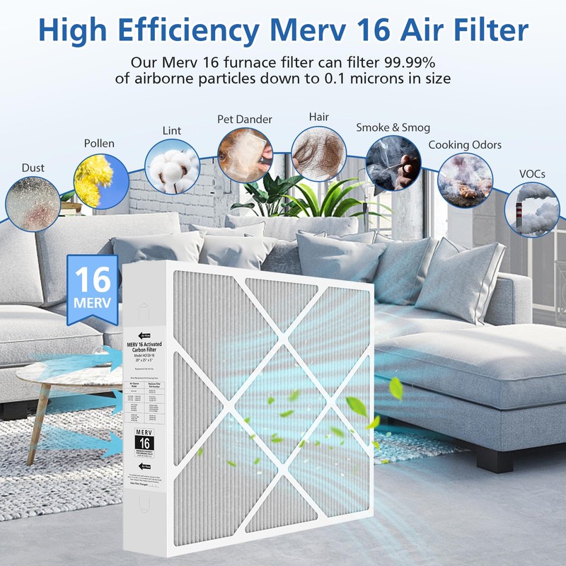 20x25x5 MERV 16 Air Filter Compatible with Lennox HCC20-28 HVAC