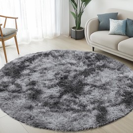 Sour Lemon Living Room Rugs, 120 x 120 cm, Grey Round Rug for Bedroom, Washable, Non-Slip, Fluffy Rug, Shaggy Soft Rugs, Mat for Kids, Hallway, Living Room