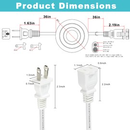 6FT 2 Prong Extension Cord with Foot Switch - White On Off Switch Polarized Extension Cord with Cover 13A/125V USA Outlet Saver Power Cord SPT-2 16AWG for Desktop Lamp,Charger,Power Adapter