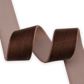 XMRIBBON Coffee Velvet Ribbon Single Sided, 1 Inch by 10 Yards Spool（Brown）