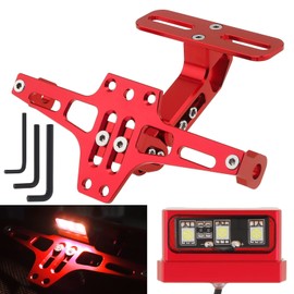 Windance Motorcycle License Plate Bracket,Universal Adjustable Fender Eliminator Kit, CNC Aluminum Tail Tidy holder with LED light (Red)