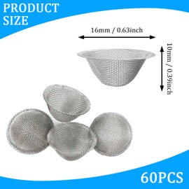 SYEYCW 60 Pcs Tapered Screens Filter, 16mm Bowl Mesh Gauzes Filter, Reusable Mesh Bowl Screens, Pre Cut Stainless Steel Screen, Metal Wire Mesh Filter, for Household, Industrial, Laboratory