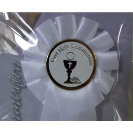 Teefas Gifts C1905v First Holy Communion Rosette. Badge,White