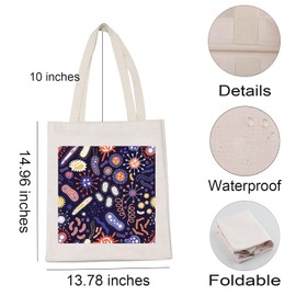 LEVLO Microbiology Bacteria Shopping Bag Science Art Biologist Reusable Book Tote Bag Gift for Teacher Student (Microbiology Bacteria)