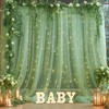 20x10ft Green Tulle Backdrop Curtain with Lights String for Parites,