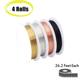 Beading Wire, Craft Wire, Copper Wire Roll, 4 Rolls 0.4 mm Copper Wire for DIY Beading Rings Jewellery Making, Wire for Jewellery Making for Crafts and Jewellery Making, Butyeak