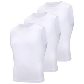 Poekuao 3 Pack Boys Sleeveless Compression Shirt Kids Workout Base Layer Tank Tops Youth Breathable Undershirt for Basketball White/White/White XS
