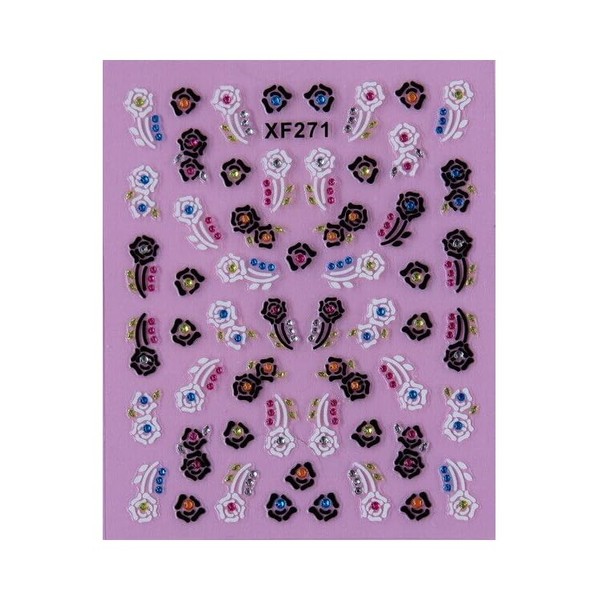 Generic Rhinestone Flowers Rose Daisy Stripes Nail Decals Stickers Xf271