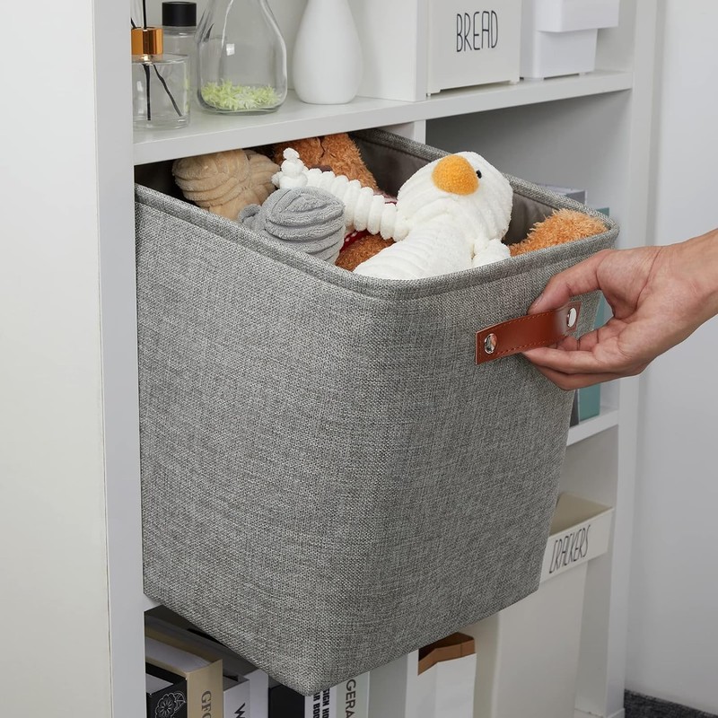 Mangata Collapsible Storage Cube Boxes, 28CM Cube Linen Woven Fabric