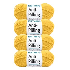 Estako DailyKnit-DK - (4 Skeins Pack) - 100% Anti-Pilling Acrylic Yarn - Soft DK Light Weight #3 - (4 x 3.52 oz / 4 x 273 yds) - for Knitting & Crocheting (80027 - Yellow)