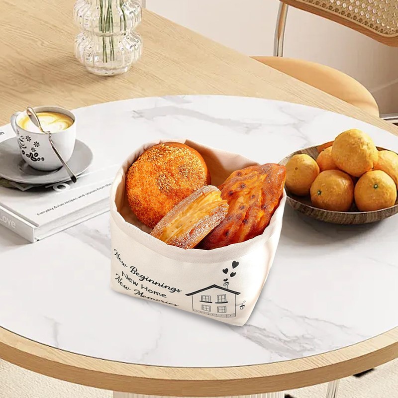 HERKINDNESS Bread Basket, Canvas Material Bread Basket, Modern, Beige Bread