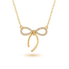 MosFlor Gold Necklace for Women - 14K Dainty Gold Bow Necklace for Woman Adjustable,Diamond Pearl Pendant Chain Choker Necklace Trendy Cute Bowknot Necklace Jewelry Gifts for Women, Stainless Steel