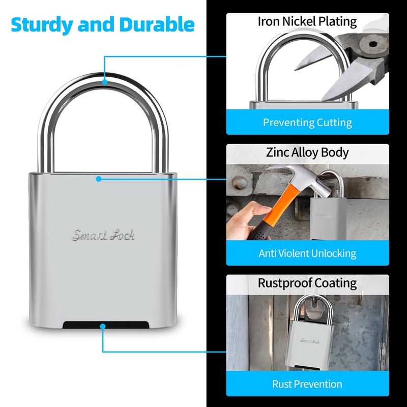 KENRONE Fingerprint Padlock, Biometric Smart Lock, Silver, Waterproof Locker Lock