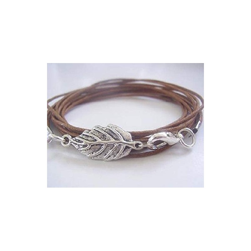 Silver leaf with veins: wrap bracelet with small leaf