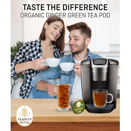 Green Tea & Ginger Tea Pods for Keurig - Caffeinated, Organic, Dye Free, Unsweetened, Herbal Blend for K Cup Machines - Hot or Iced (24 Tea Pods)