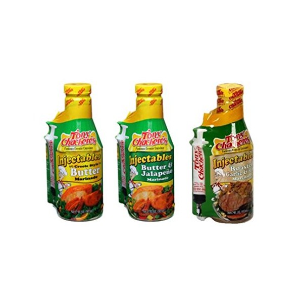 Tony Chachere Injectable Marinade Variety Pack, Butter Jalapeno and Roasted Garlic, 3 Count