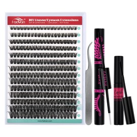 DIY Lash Extension Kit 60D Volume Lash Clusters Kit with Bond and Seal 280 pcs Thick Individual Lashes 8-16 mm D Mink Lashes Cluster Remover and Tweezers by FADVAN