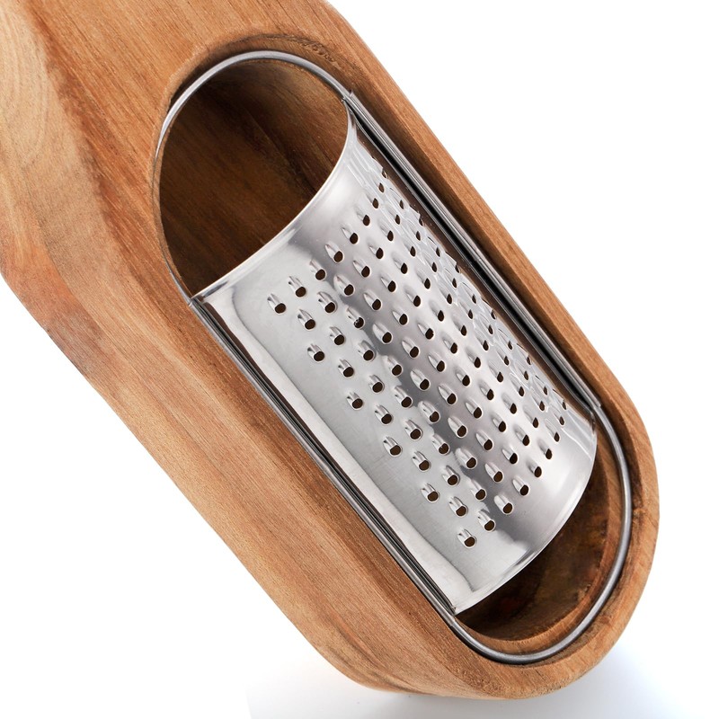ZENFUN Cheese Grater, Stainless Steel Cheese Shredder with Wooden Handle,