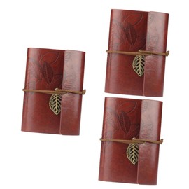 MAGICLULU 3pcs Vintage Leaf Pattern Pu Loose Leaf Notebook Diary Notepad s Dark Red for Writing Sketching and Recording Memories