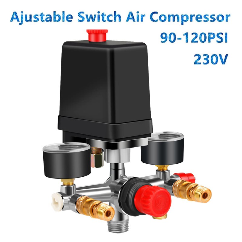 90-120PSI Air Compressor Pressure Switch Manifold Regulator Gauges Air Compressor