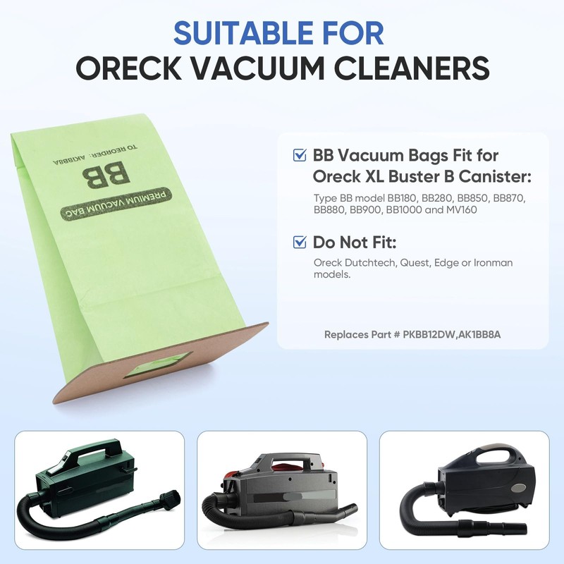 BB Compact Canister Bags Replacement for Oreck XL Buster B