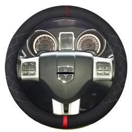 K LAKEY Suede Steering Wheel Cover,Compatible with Dodge Avenger Grand Caravan Challenger Charger Suede Leather Sport Non-Slip Wheel Cover Car Interior Accessories 15.5 16 inch for Man and Women