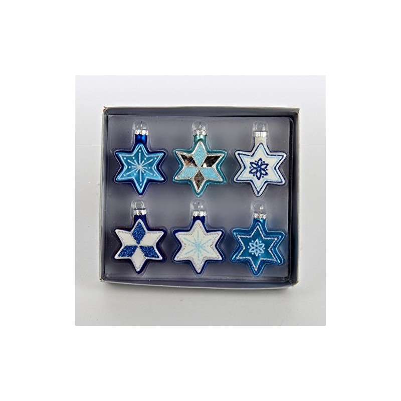 Set of 6 Glittered Blue and White Star of David