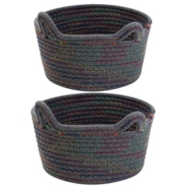 Woven Cotton Rope Storage Baskets, 2 Pcs Woven Laundry Baskets, Toy Storage Organizer Baskets Bins, Toys Books Living Room Baby Nursery Woven Baskets - Large/Small Sizes (gray with ears)