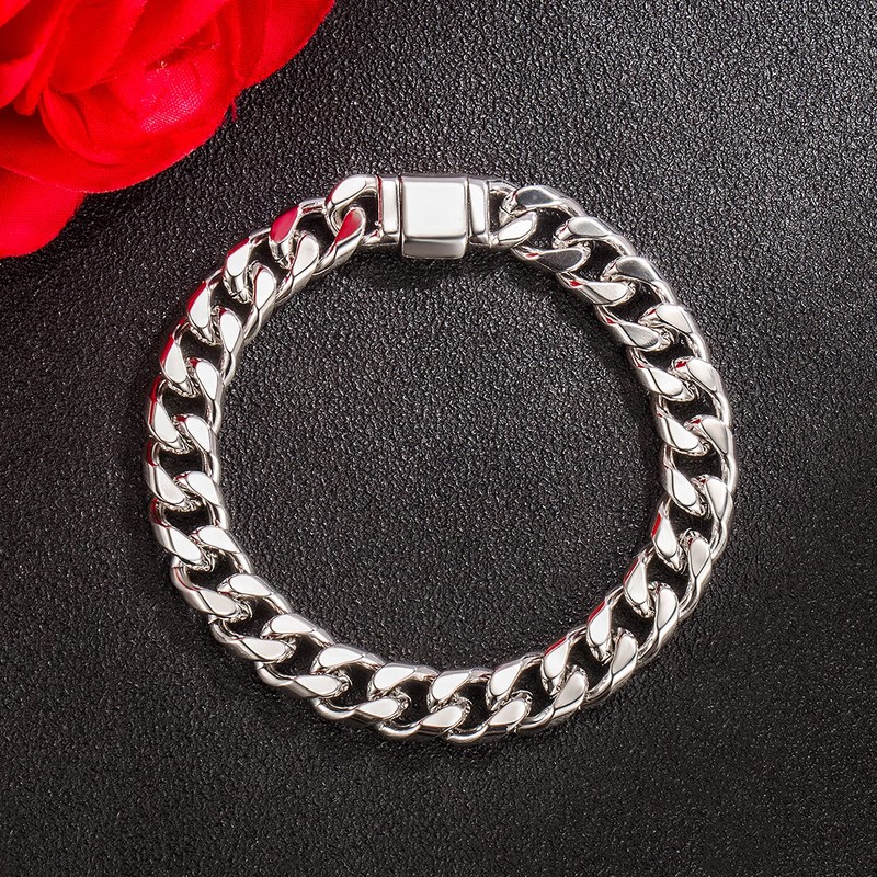 H&Beautimer Fashion 925 Sterling Silver Classic Cuban Chain Bracelet 10mm-7