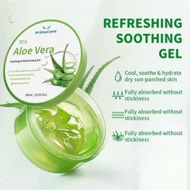 PrimeCove - 92% Aloe Vera Gel (300ml) | Soothing & Cooling | For Hair, Face & Body | Fast-Absorbing Moisturiser | Skin-Firming & Protective | All Skin Types