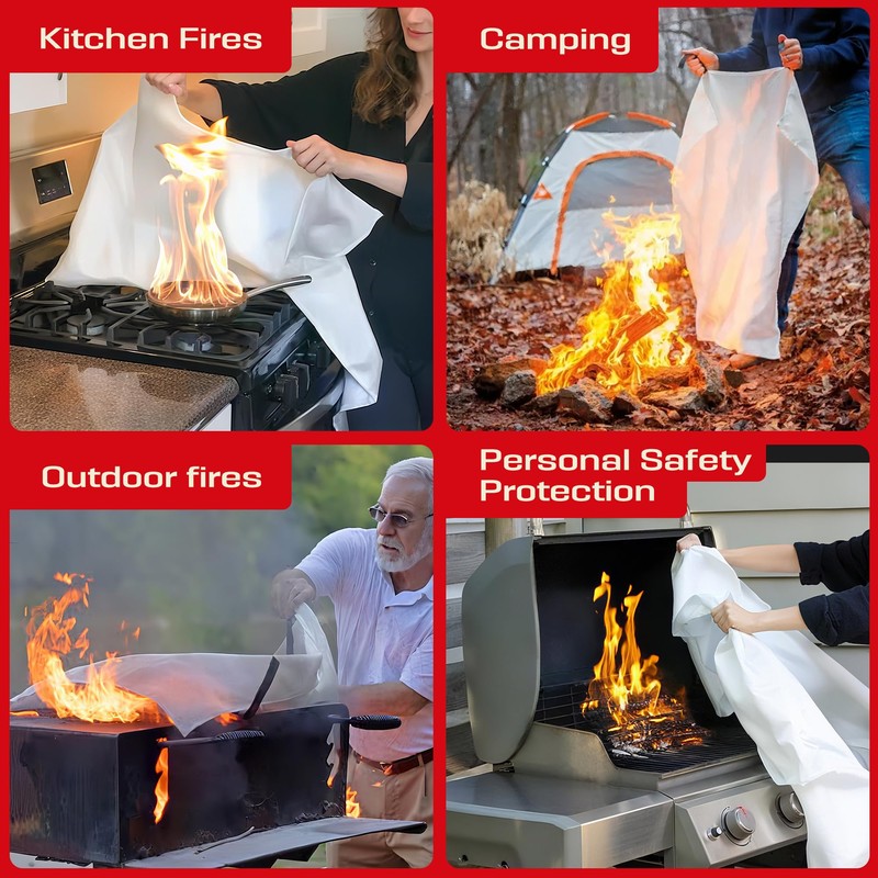MIMEAQIER Emergency Fire Blanket 4 Pack 40"x40", Essential Fire Safety