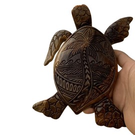 BULINGNA Garden Sculptures Decor, Wood Carving Hawaiian Sea Turtle Statue Resin Tortoise Outdoor Statue for Patio,Lawn,Yard Art Decoration, Housewarming Garden Gift (Brown)