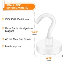 MIKEDE Magnetic Hooks, 40LB+ Heavy Duty Magnet Hooks for Cruise Cabins, Super Neodymium Hanging Hooks White Strong Magnets with Hook for Fridge, Magnetic Hanger for Grill, Toolbox - Pack of 4